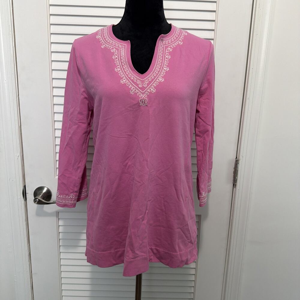LILLY PULITZER Embroidered Neckline 3/4 Sleeve Tunic Top - Size Large